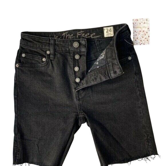 Free People Avery Shorts Women's 24 Black Denim Button-Fly Cutoff Modest NWT - Picture 3 of 10